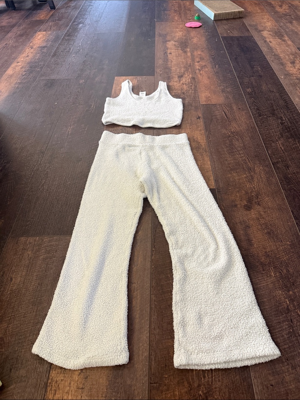 PINK Victoria's Secret Cream Sherpa Lounge Set - Crop Tank & Wide Leg Pants